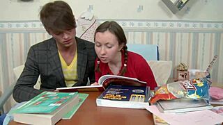 Russian teen slut's fresh pussy gapes on huge cock