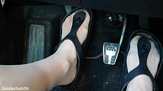 Ever wonder how a mature german milf's nylon toes pump cock in birkenstocks close-up from the car?
