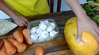 latina milf fucks veggie vendor standing at work no cash needed