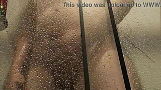 He strokes monster cock then shoots steamy shower jizz