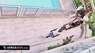 ebony model boobs bounce wild during bent over hardcore ride!