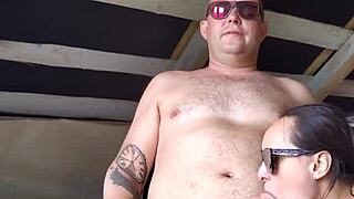 stepsis moans as i grope pussy she strokes dick to huge cumshot blast