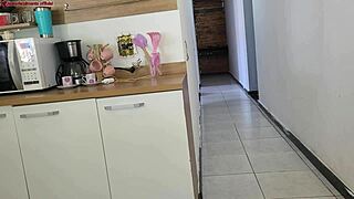 Risky fuck with hubby's friend while he showers almost caught