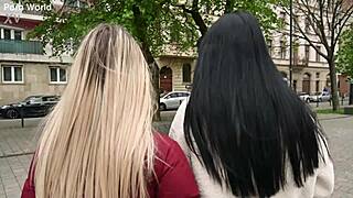 Lady Dee and Sladyen Skaya swap strap-on for anal threesome
