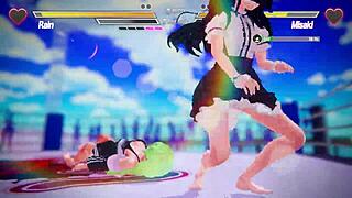 lesbian teens finger kiss and squirt in intense battle