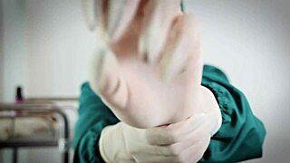 nurse slips on latex GLOVES for steamy hospital patient fetish play