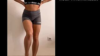 Young amateur fitness teen mvivien strips leggings panties workout