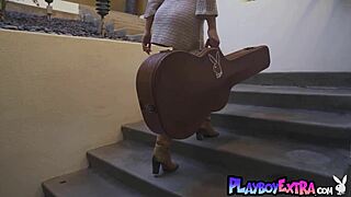 dig this classy big tit milf renee stripping guitar tease?