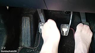 Ever wonder how a mature german milf's nylon toes pump cock in birkenstocks close-up from the car?