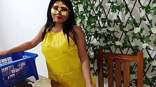 latina milf fucks veggie vendor standing at work no cash needed