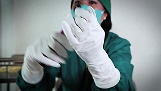 nurse slips on latex GLOVES for steamy hospital patient fetish play