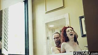 Redhead penny lay squirts nonstop under rough domination and choking