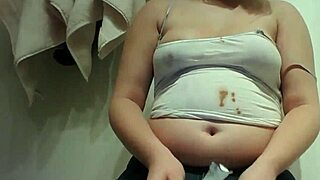 chubby teen slob smears chocolate all over her fat belly messily