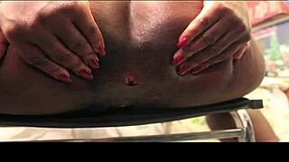 sexy ebony babe spreads cheeks to fart her tight black asshole