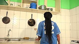 Neighbor begs ebony stud to creampie her in the kitchen – he unloads deep inside