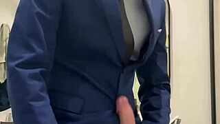 damn hot daddy jerks monster cock to huge public toilet load