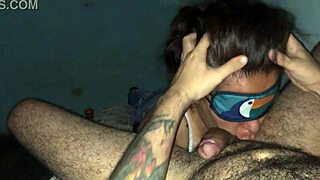 blindfolded slut sucks big cock balls deep sloppy