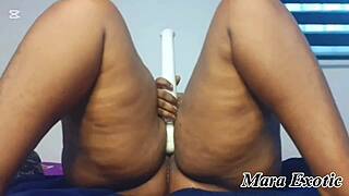 horny ebony bbw mara exotic squirts with hitachi wand!