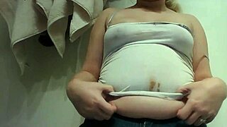 chubby teen slob smears chocolate all over her fat belly messily