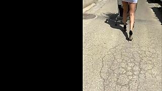 Aunt Lilly spreads in heels outdoors – want Italian milf pussy in public?