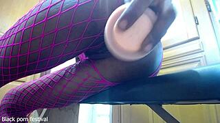 damn, wish she'd swap that dildo for my throbbing cock in her skinny ebony pussy
