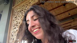 skinny teen eats cum pizza at public cafe pov facial