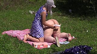 Big Ass Lesbians Test Outdoor Dildo Toy Then Sunbathe Naked