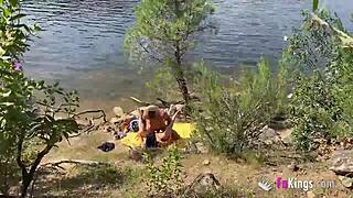 noa rides guy doggystyle outdoors by the lake