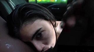 mexican slut deepthroats big black cock in suv backseat