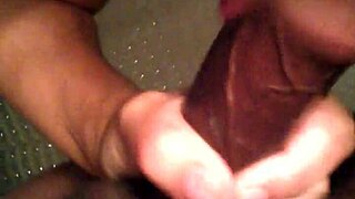 dude gets sloppy bathroom blowjob from horny brunette