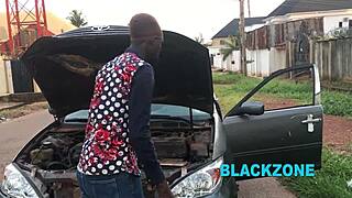 Chubby ebony babe damages car, needs big cock help in bedroom.
