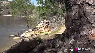 noa rides guy doggystyle outdoors by the lake