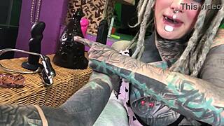 horny goth tattoo girl plugs ass with toys 😈 dildo playtime! 🔥