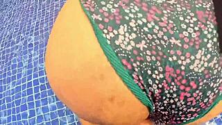 Latina milf's huge ass shakes as stranger's hard cock pounds her tight pussy by public pool! Bent over, doggystyle, dripping wet... 😈🍑💦🌊