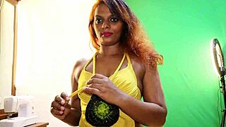 Sun flower tries on sexy bikinis showing off her oiled milf curves