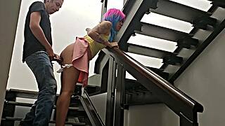 Latina Vecina Quickie On Stairs Almost Caught
