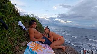 Hot blonde beach transei anal in public lingerie