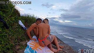 Hot blonde beach transei anal in public lingerie