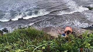 Hot blonde beach transei anal in public lingerie