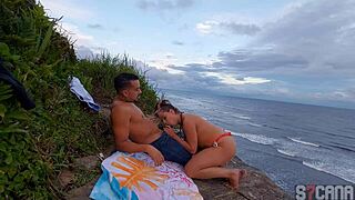 Hot blonde beach transei anal in public lingerie