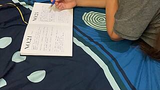 Pretty student moans during quick sex with stepbrother skipping homework