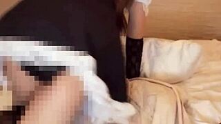beautiful masked japanese ladyboy crossdresses for vibrator masturbation show