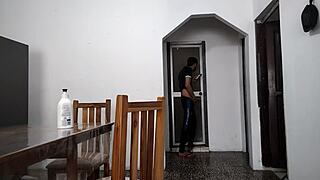 perverted stepfather masturbates while watching her