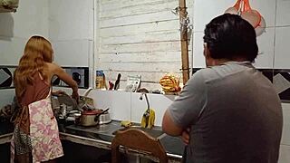lonely peruvian teen cooks then feeds shaved pussy to hungry hubby