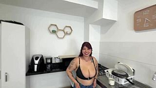 my roommate is obsessed with my big boobs i let him cum on them
