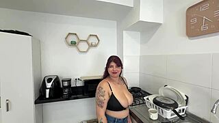 my roommate is obsessed with my big boobs i let him cum on them