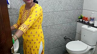 Indian hot step mother fucked step son dirty in washroom