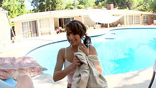 Lexi bloom super cute 19 yo huge cock pov poolside blowjob and huge load cum swallow - wow a