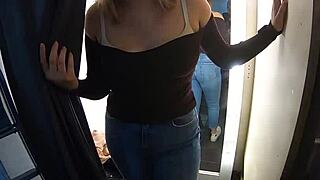 Fitting room lets two girls pick panties during a private photoshoot