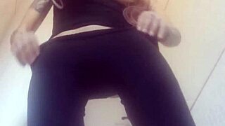 horny mom closes in the bathroom to masturbate before going to the gym